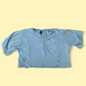 Blue BDG boxy button-up crop henley